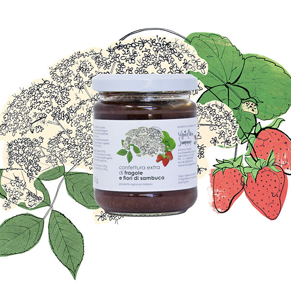 Composta di fragole e fiori di sambuco